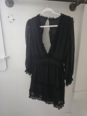 Black V-Neck Ruffle Mini Dress